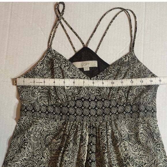 Ann Taylor Loft Maxi Dress Womens 0 Long Boho Bohemian Batik Cream Black Neutral - Picture 9 of 10